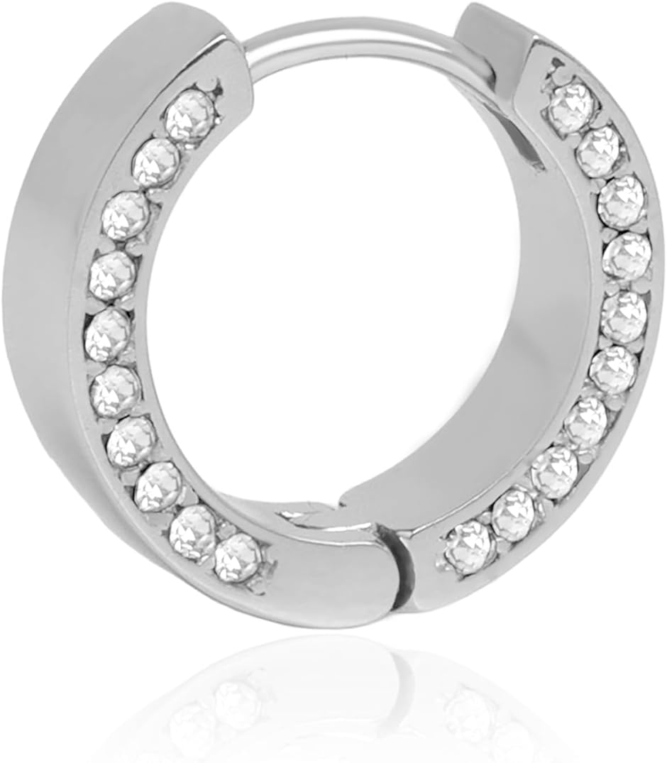 ピアス メンズ フープピアス つけっぱなし 金属アレルギー対応 サージカルステンレス リング 片耳 (シルバー/シルバー,  小)