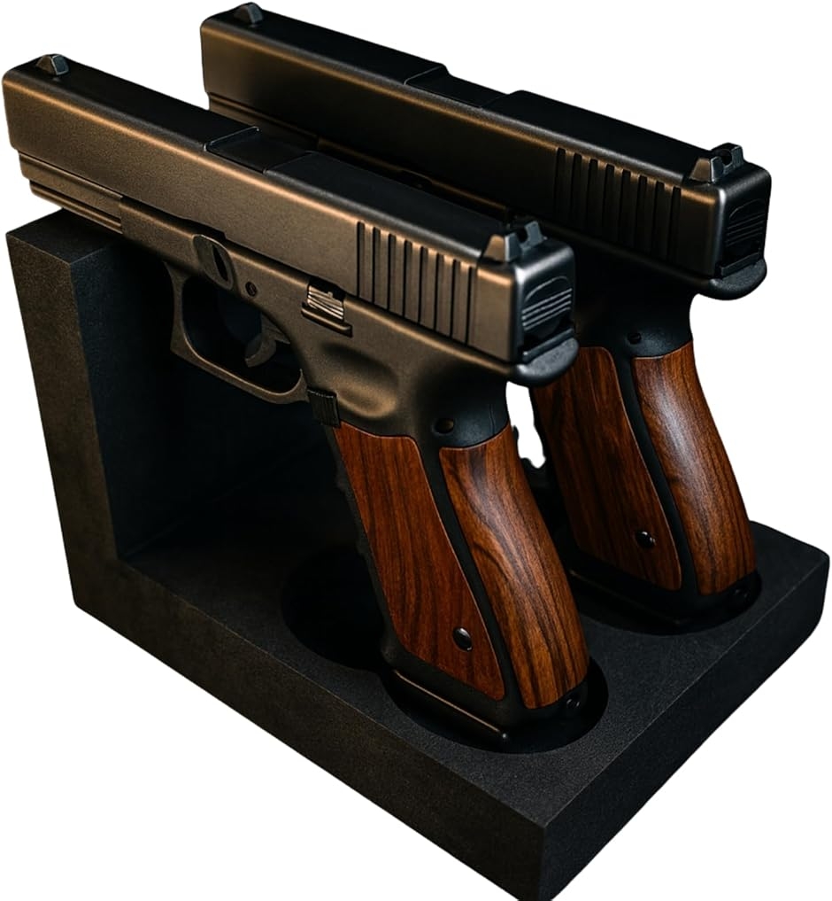 ガンラック　ハンドガン・ライフル銃用収納　木製ライフルスタンド2点セット ガンラック ガンスタンド ライフルスタンド 木製 組立式 (ダーク