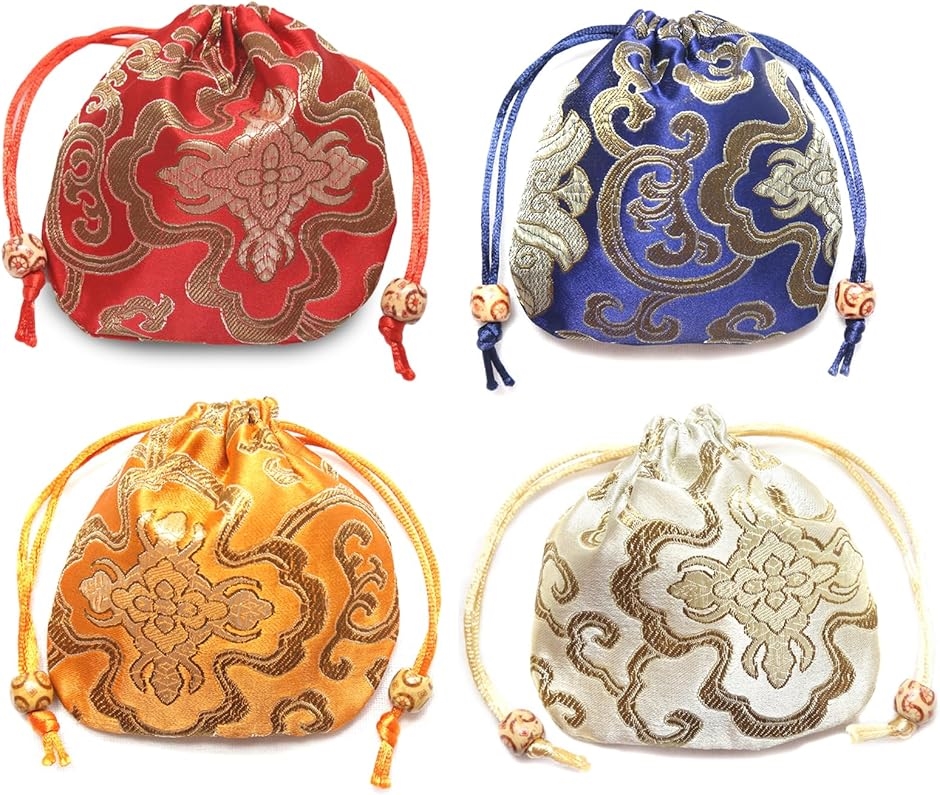 Yahoo! Yahoo!ショッピング(ヤフー ショッピング)巾着 巾着袋 小物入れ 和柄 ミニ サテン ポーチ セット 和風 アクセサリー入れ（4枚 セット A）