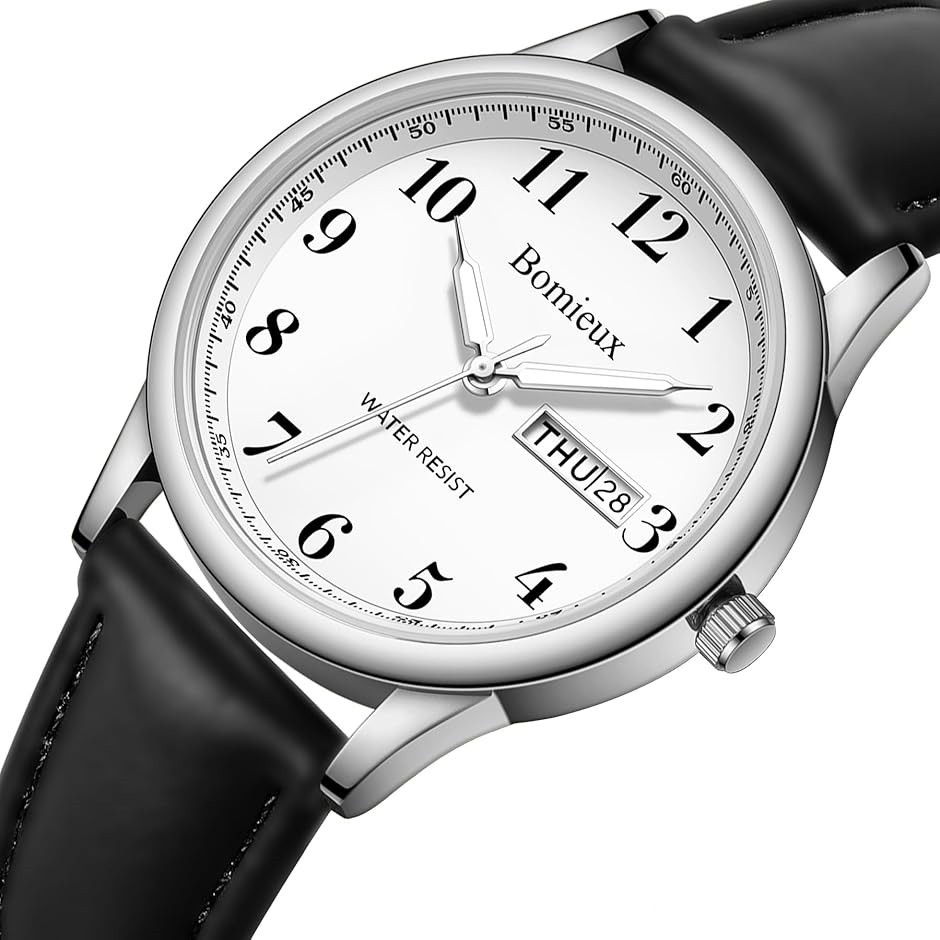 腕時計メンズ シンプル 日付/曜日表示 防水 アナログ 薄型 革ベルト