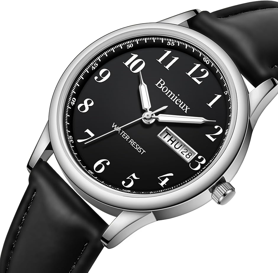 腕時計メンズ シンプル 日付/曜日表示 防水 アナログ 薄型 革ベルト