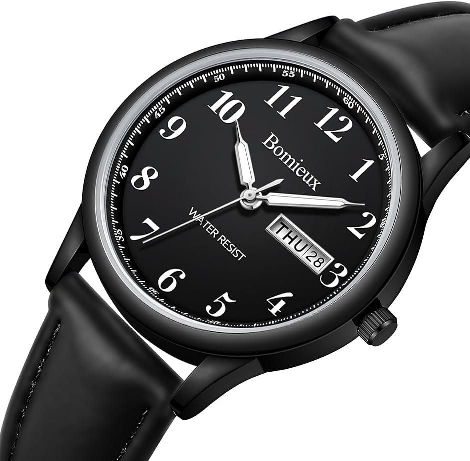 腕時計メンズ シンプル 日付/曜日表示 防水 アナログ 薄型 革ベルト