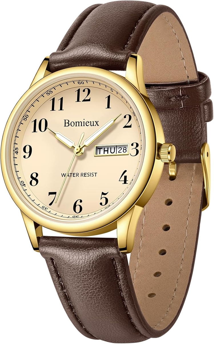 腕時計メンズ シンプル 日付/曜日表示 防水 アナログ 薄型 革ベルト