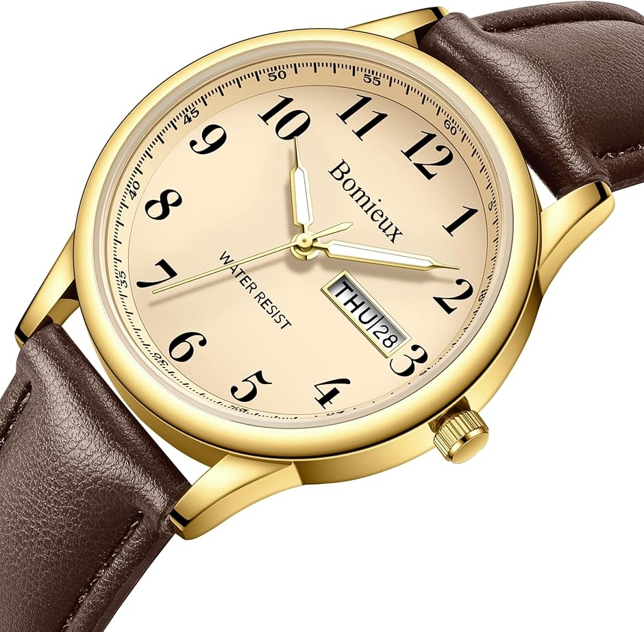 腕時計メンズ シンプル 日付/曜日表示 防水 アナログ 薄型 革ベルト