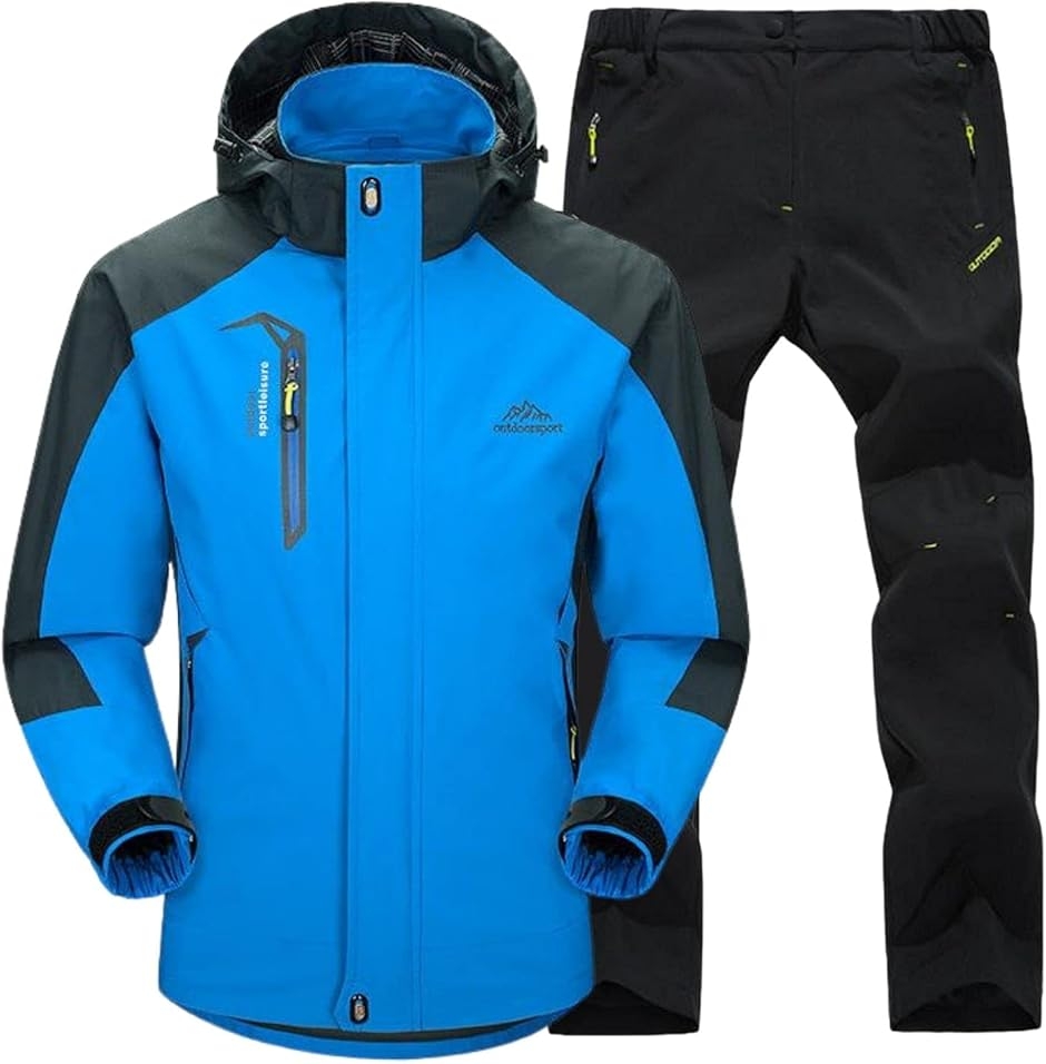 アウトドアジャケット 上下セット メンズ ウェア 登山服 マウンテンパーカー 多機能 (5.ブルー (速乾トレッキングパンツ),  XL)