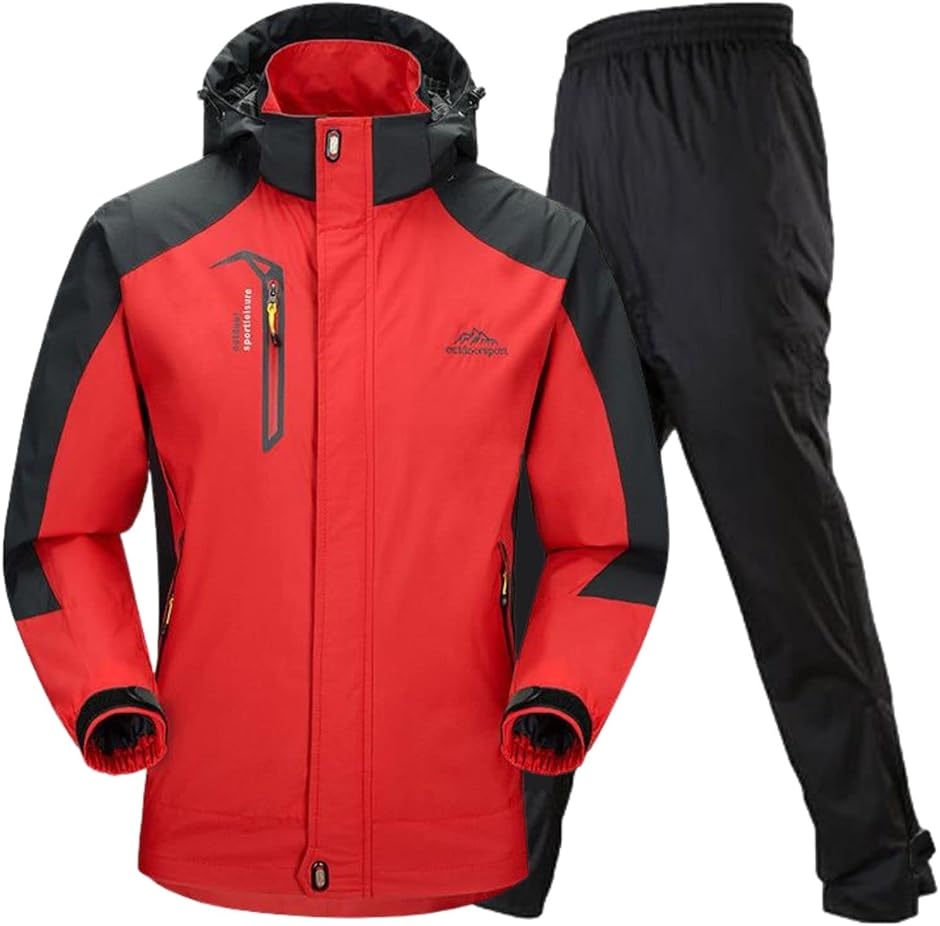 アウトドア ジャケット レインスーツ 上下セット 登山服 雨具 カッパ レインコート (6.レッド (防水レインパンツ),  3XL)