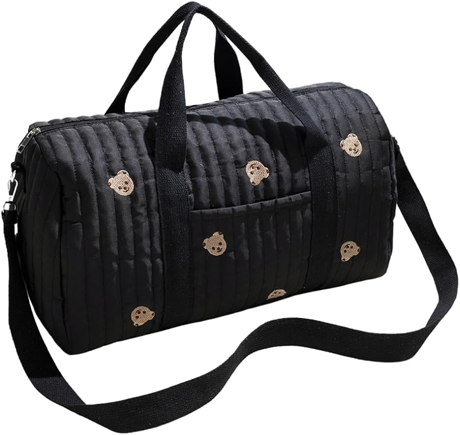 totto＆cot マザーズバッグ 大容量 軽量 コットン キルティング風 刺繍入り ママバッグ レディース(ブラック,  ワンサイズ)