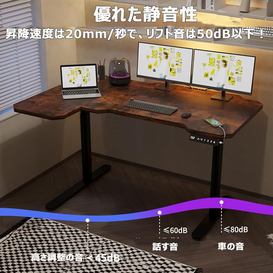 昇降デスク L字 電動 パソコンデスク スタンディングデスク ゲーミング