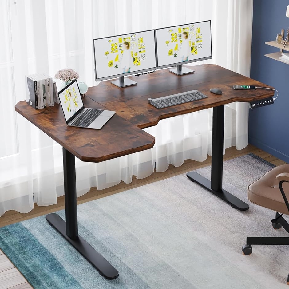 ⭐新品 電動 昇降式 パソコン デスク ゲーミング 机 ブラウン 昇降デスク パソコンデスク 電動昇降式デスクモーター2基 ゲーミング