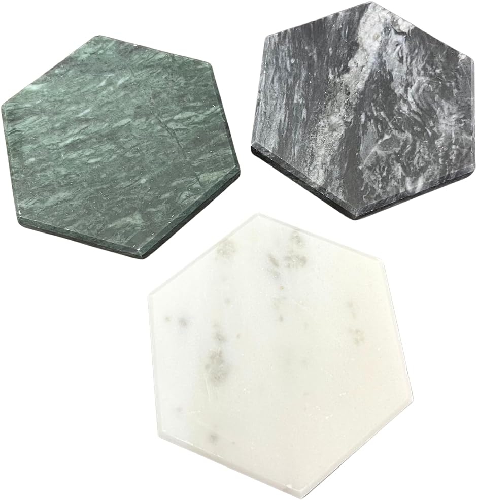 大理石 コースター 六角形 3枚セット 天然石 モダン インテリア 雑貨