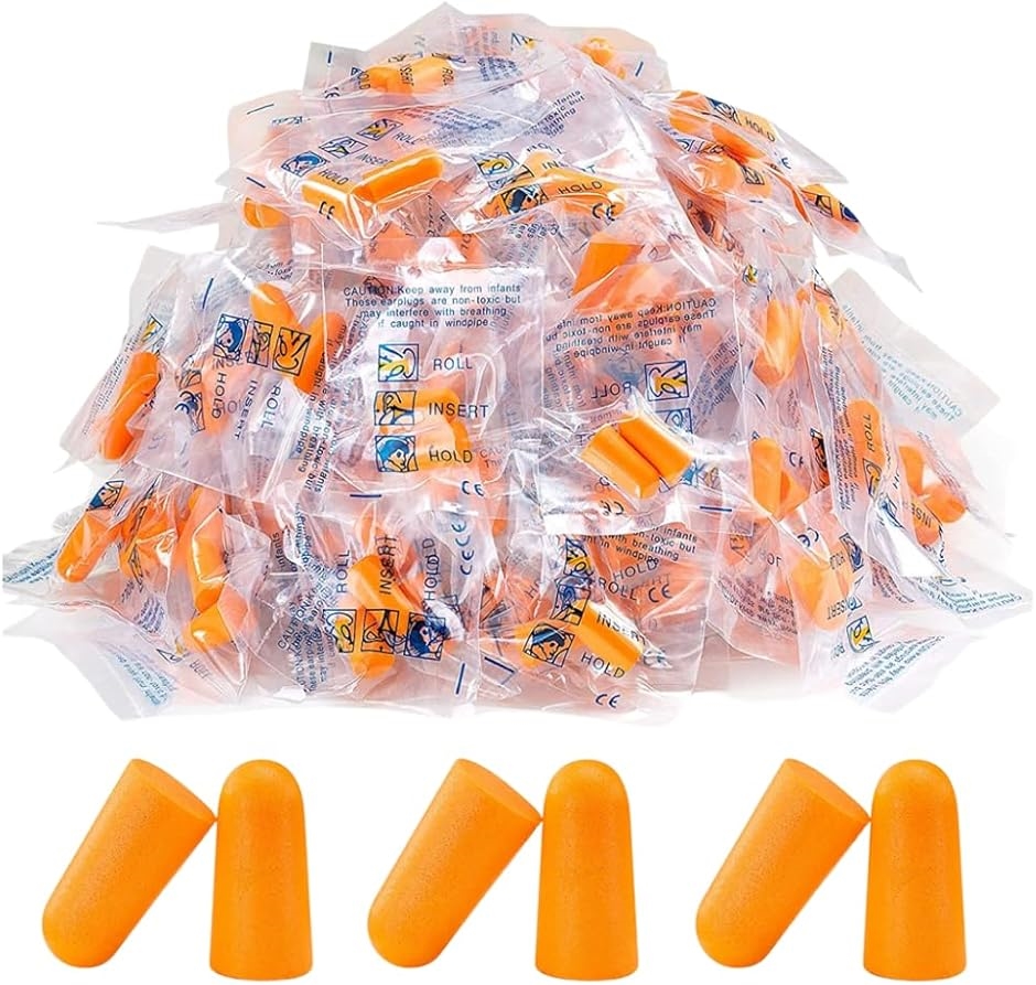 耳栓 睡眠用 使い捨て耳栓 200個入り100ペア 個包装(オレンジ