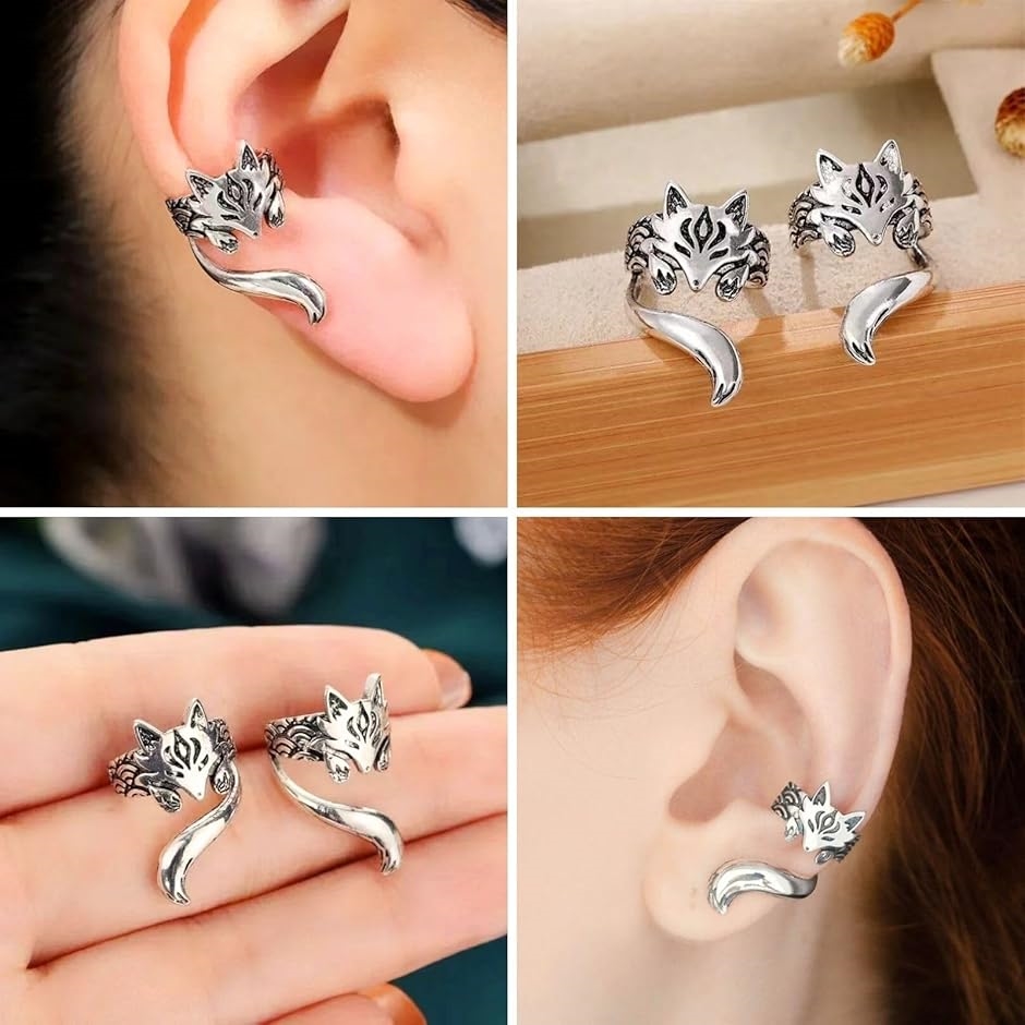 イヤーカフ 狐 キツネ イヤリング フェイクピアス ノンホール ユニ
