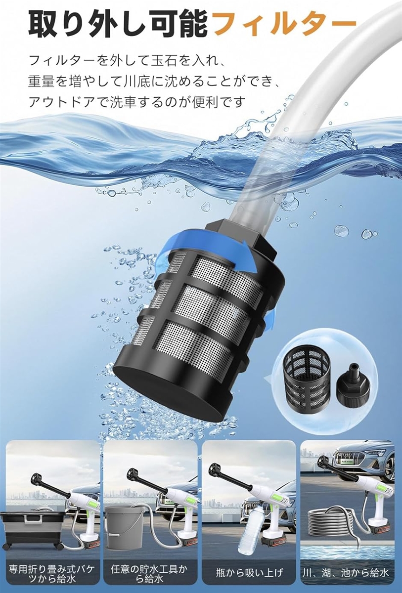 互換品】Boomax高圧洗浄機 22L折り畳みバケツ付き コードレス高圧洗浄