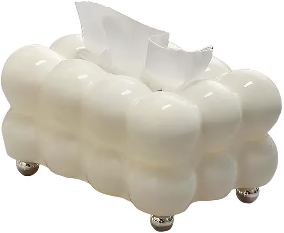 ティッシュ ボックス ペーパー ストッカー ケース カバー マシュマロ 高級 卓上 家庭 用 モダン 北欧(ホワイト,  中)