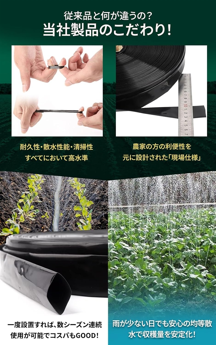 散水ホース 灌水チューブ 穴あき 農業 園芸 耐圧 幅33mm 長さ200m 5穴