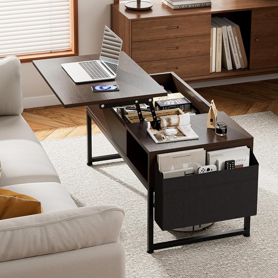 ローテーブル 昇降式 コーヒーテーブル 木製 リフティングテーブル 多