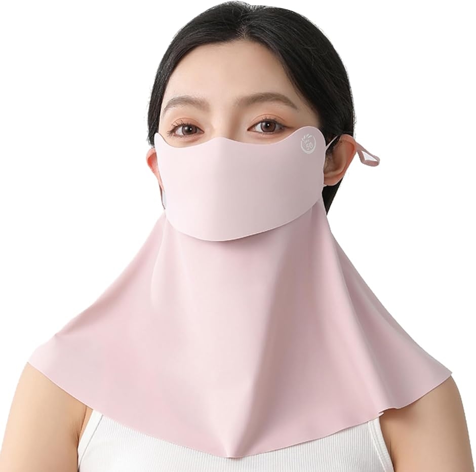開口 日焼け防止マスク UVカット フェイスカバー レディース 日除けマスク 飲み物が飲める 夏 冷感 (ピンク,  Free Size)