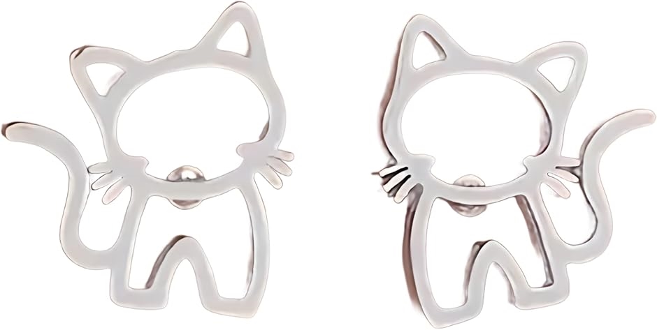 Yahoo! Yahoo!ショッピング(ヤフー ショッピング)猫 ピアス ジュエリー 2個セット かわいい 量産型 地雷系 ハンドメイド（シルバー,  小）