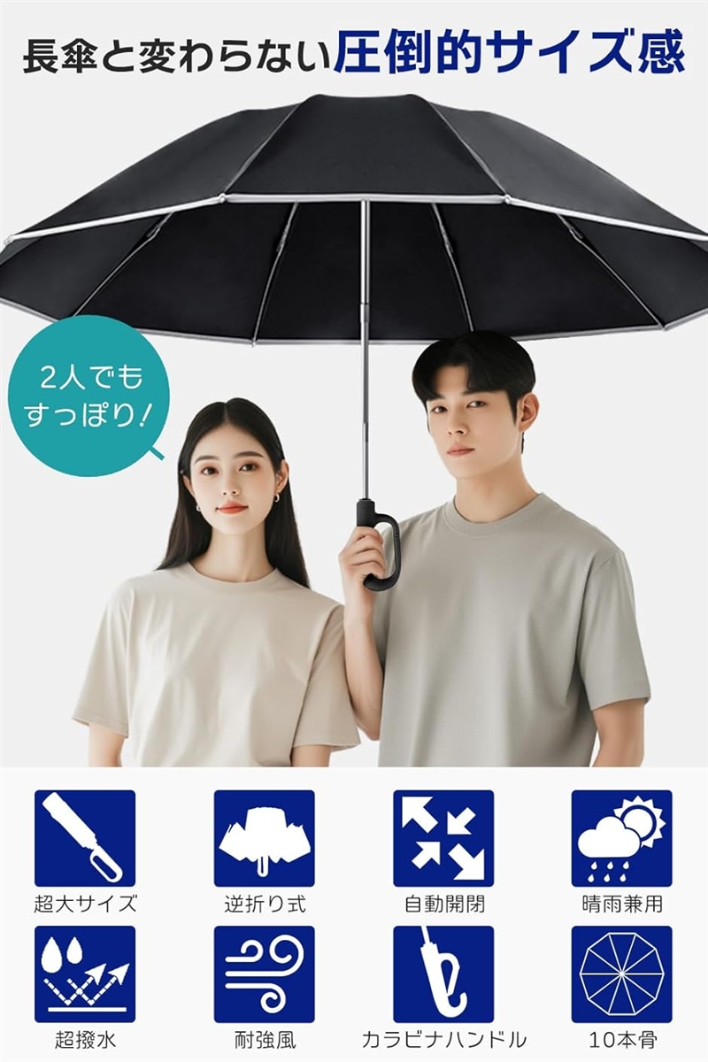 ワンタッチ0.5秒自動開閉 折りたたみ傘 逆折...の詳細画像1