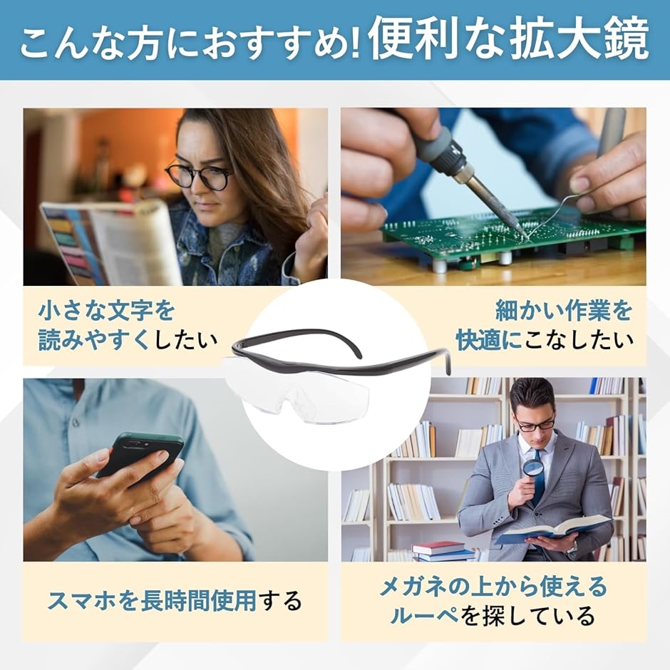拡大鏡 2個セット メガネ 虫眼鏡 メガネ型ルーペ 軽量(パープルxパープル,  （約）縦45mmx横140mmx奥行き160mm) | ブランド登録なし | 02