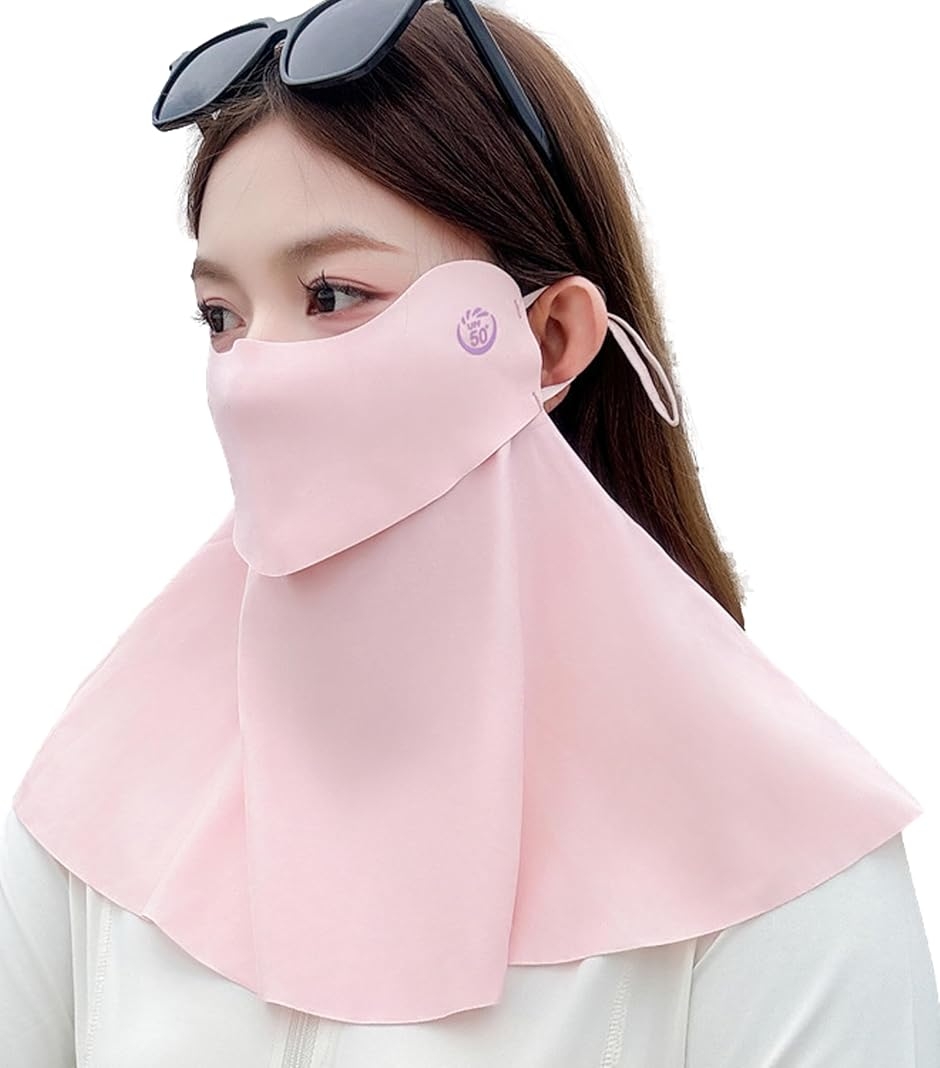 接触冷感 マスク 日焼け 日除け 熱中症 防止 紫外線 UV カット 対策 首 胸元 襟足 フェイス カバー アウトドア (ピンク)