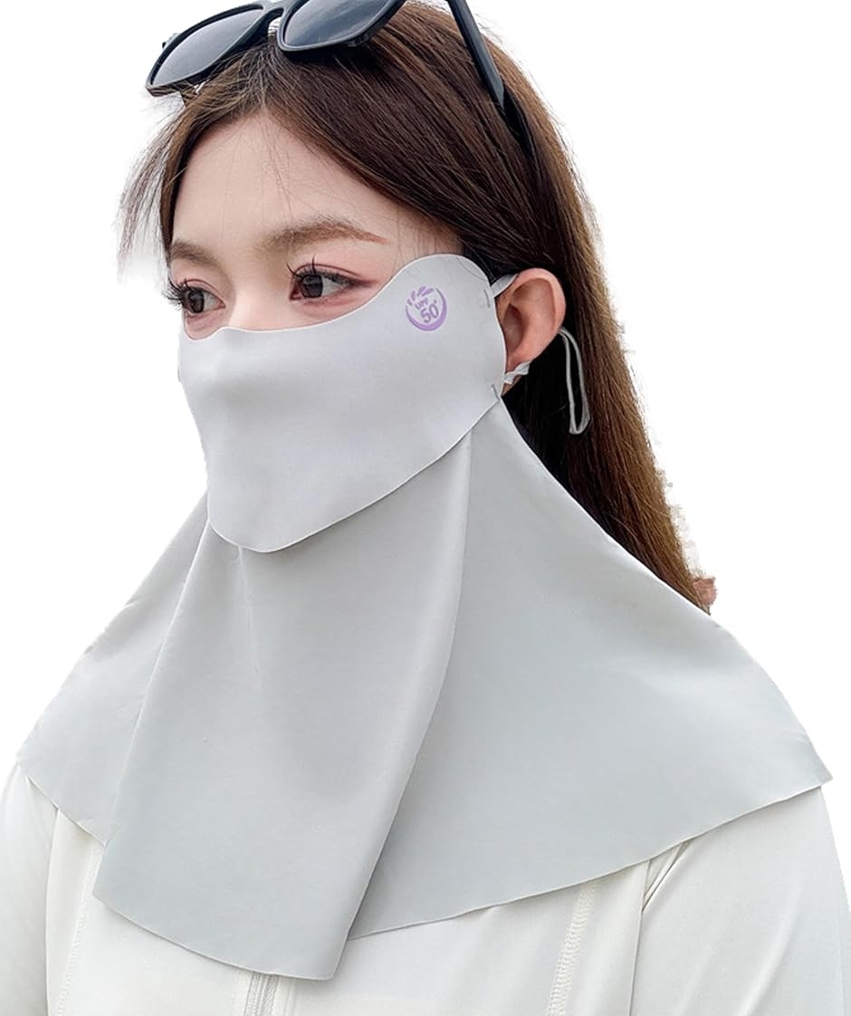 接触冷感 マスク 日焼け 日除け 熱中症 防止 紫外線 UV カット 対策 首 胸元 襟足 フェイス カバー アウトドア (ライトグレー)