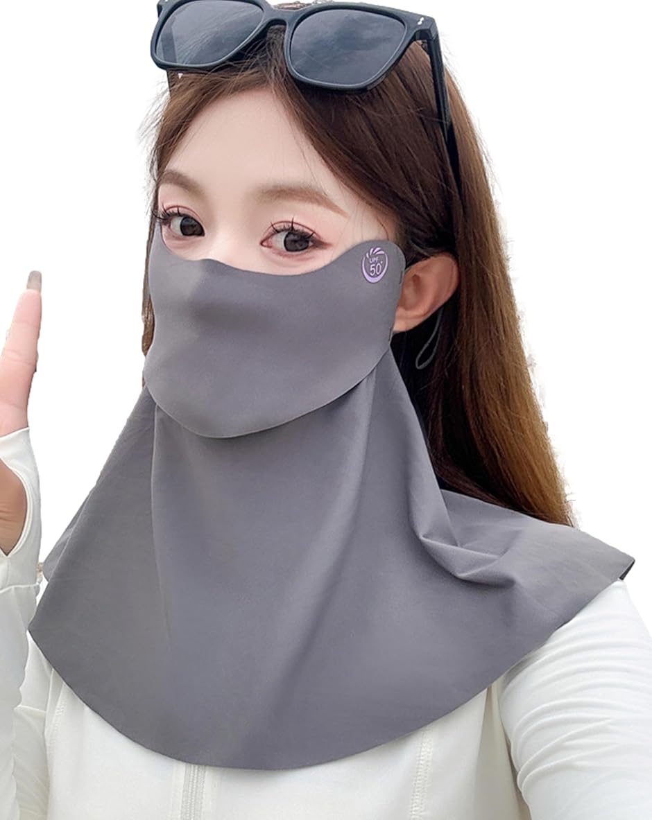接触冷感 マスク 日焼け 日除け 熱中症 防止 紫外線 UV カット 対策 首 胸元 襟足 フェイス カバー アウトドア (ダークグレー)