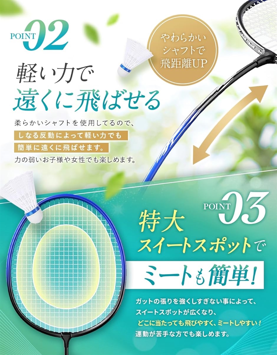 4本セット高性能バドミントンセット ? 初心者向け.(ブルー レッド