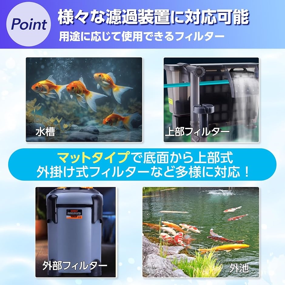 濾過マット、吸水ホース、試しろ材付き万能濾過装置濾過外部式濾過層即時発送送料込み 水槽 スポンジ フィルター 底面 濾過 マット カット可能 交換