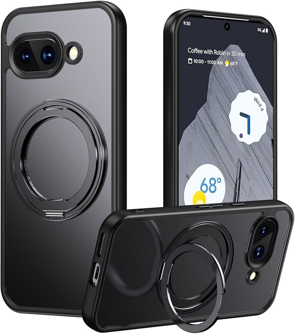 Google Pixel 9a ケース MagSafe対応 リング付き 360°回転スタンド 半