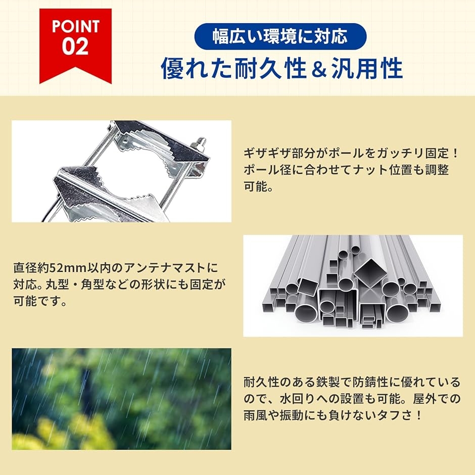 BSアンテナ 取付金具 アンテナマスト パイプ固定金具 クランプ 防犯