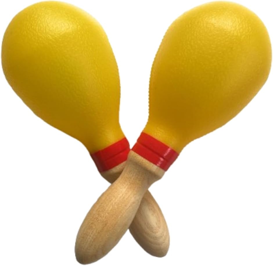 マラカス シェイカー 2本 ペア セット リズム 楽器 木の持ち手 Maracas カラオケ サルサ (イエロー)