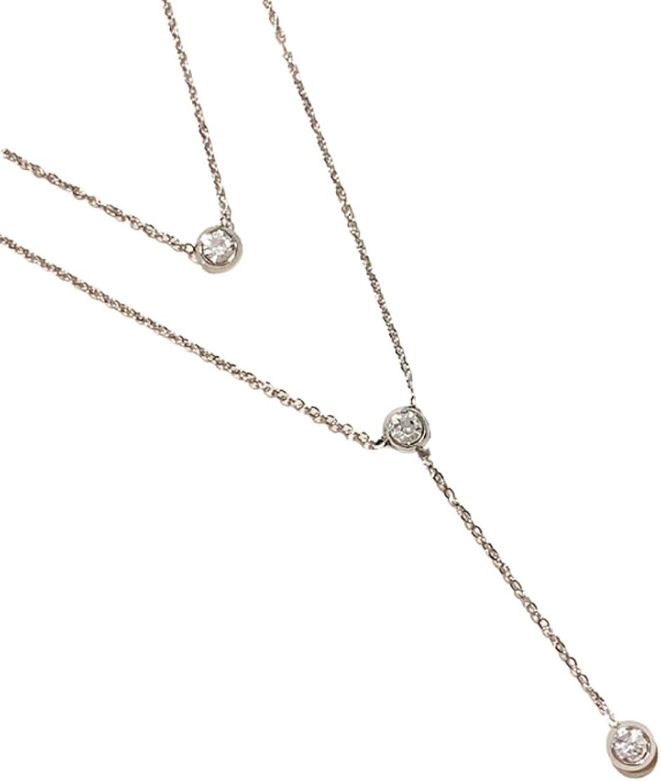 Yahoo! Yahoo!ショッピング(ヤフー ショッピング)316Lステンレス/金属アレルギー対応2連Y字ネックレス レディース キュービックジルコニア（シルバー,  フリーサイズ）