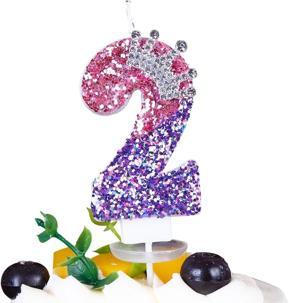 バースデー ナンバー キャンドル 誕生日 ロウソク 数字 誕生日ケーキ ラメ数字 (ピンクパープル,  数字：2)