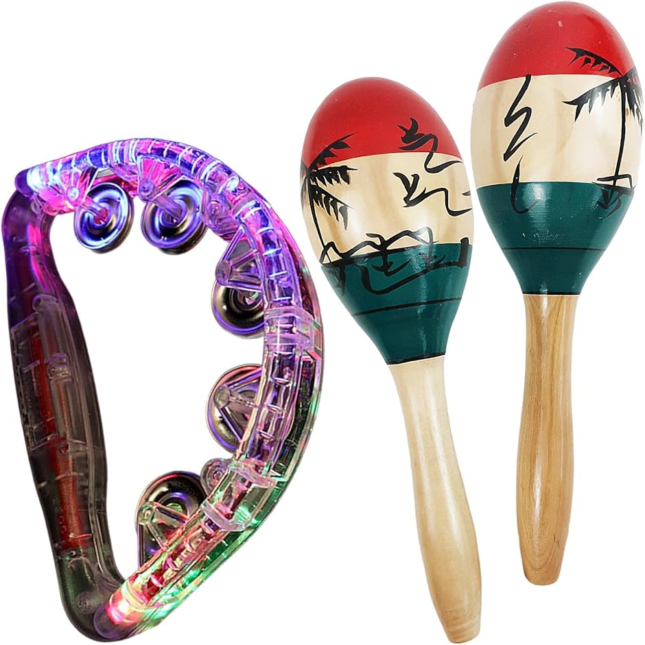 光るタンバリン＆マラカス セット LEDライト 打楽器 リズム楽器 音楽グッズ カラオケ パーティ イベント