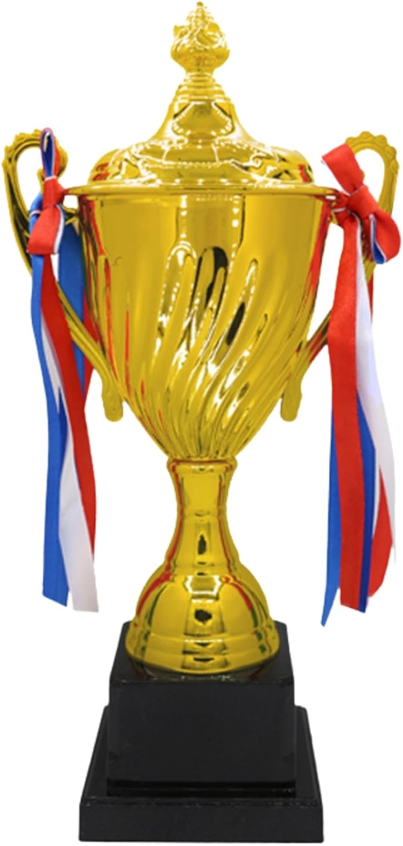 トロフィー 優勝カップ リボン ゴルフ サッカー スポーツ (ゴールド,  29cm)