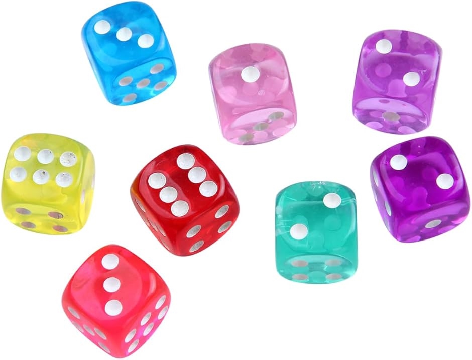 サイコロ 8個セット 14mm ダイス カラフル 半透明 6面 パーティー