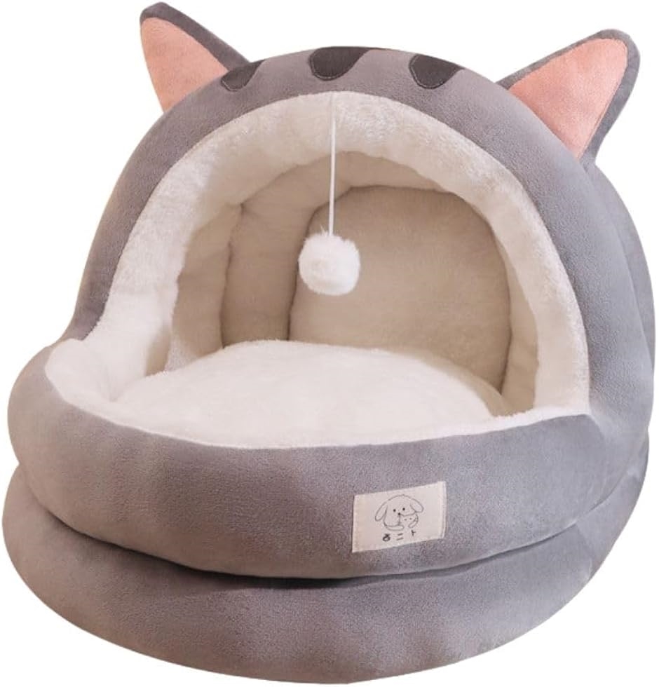 Yahoo! Yahoo!ショッピング(ヤフー ショッピング)猫 ハウス ドーム型 ペット ベッド クッション ねこ 滑り止め カプセル 保温 丸型 ちぐら 子犬（グレー,  S）