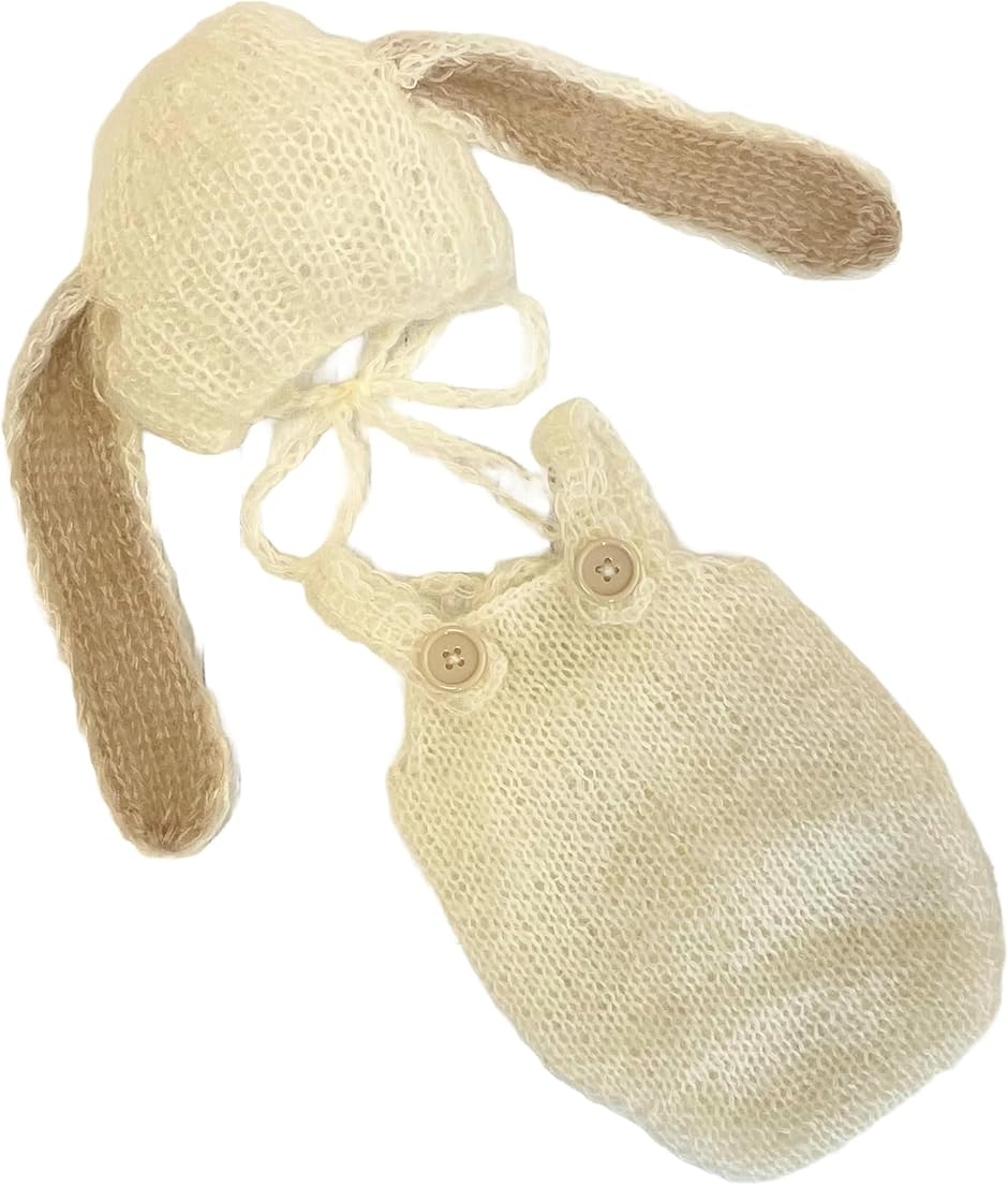 ニューボーンフォト 撮影用 ウサギ耳付きボンネット＆ロンパース ２点セット 月齢フォト (ホワイト６ヶ月用（5.5〜8キロ）,  新生児)