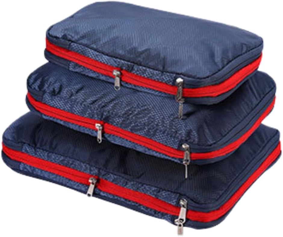 旅行用圧縮袋 衣類 2Way トラベルポーチ(ネイビー,  M)