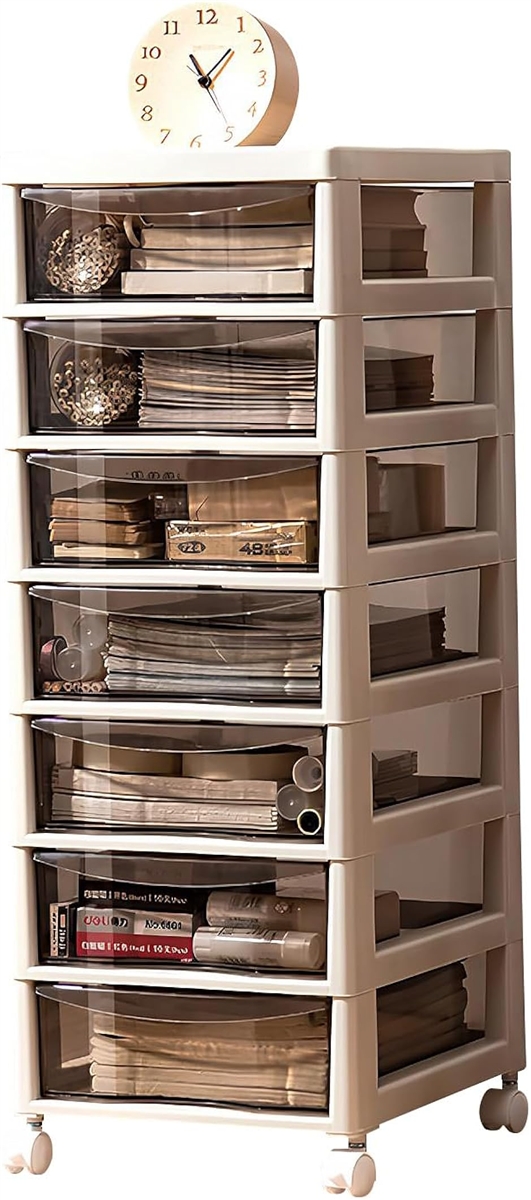 QD-SGMP 書類ケース A4 レターケース 引き出し プラスチック キャスター付き オフィス 事務用品 (カーキ,  7段A)