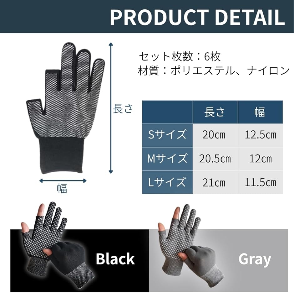 指出し手袋 作業用 軍手 滑り止め 2本指 薄手 指なしグローブ スマホ