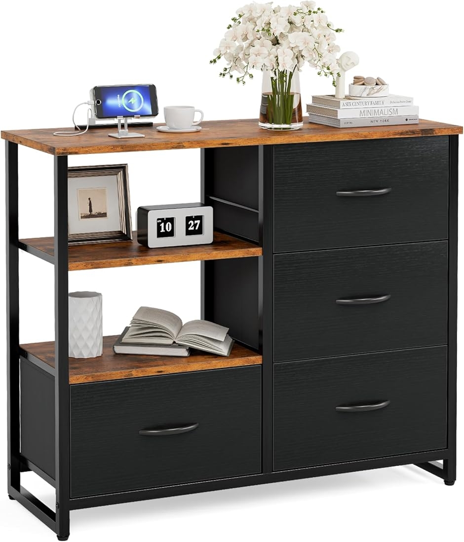 チェスト収納 タンス 棚付き 箪笥 おしゃれ コンセント付き 大容量 MDM