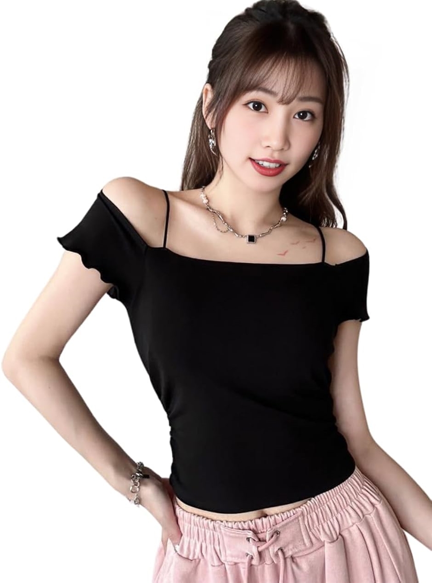 レディース カップ付き トップス カットソー クロップド オフ