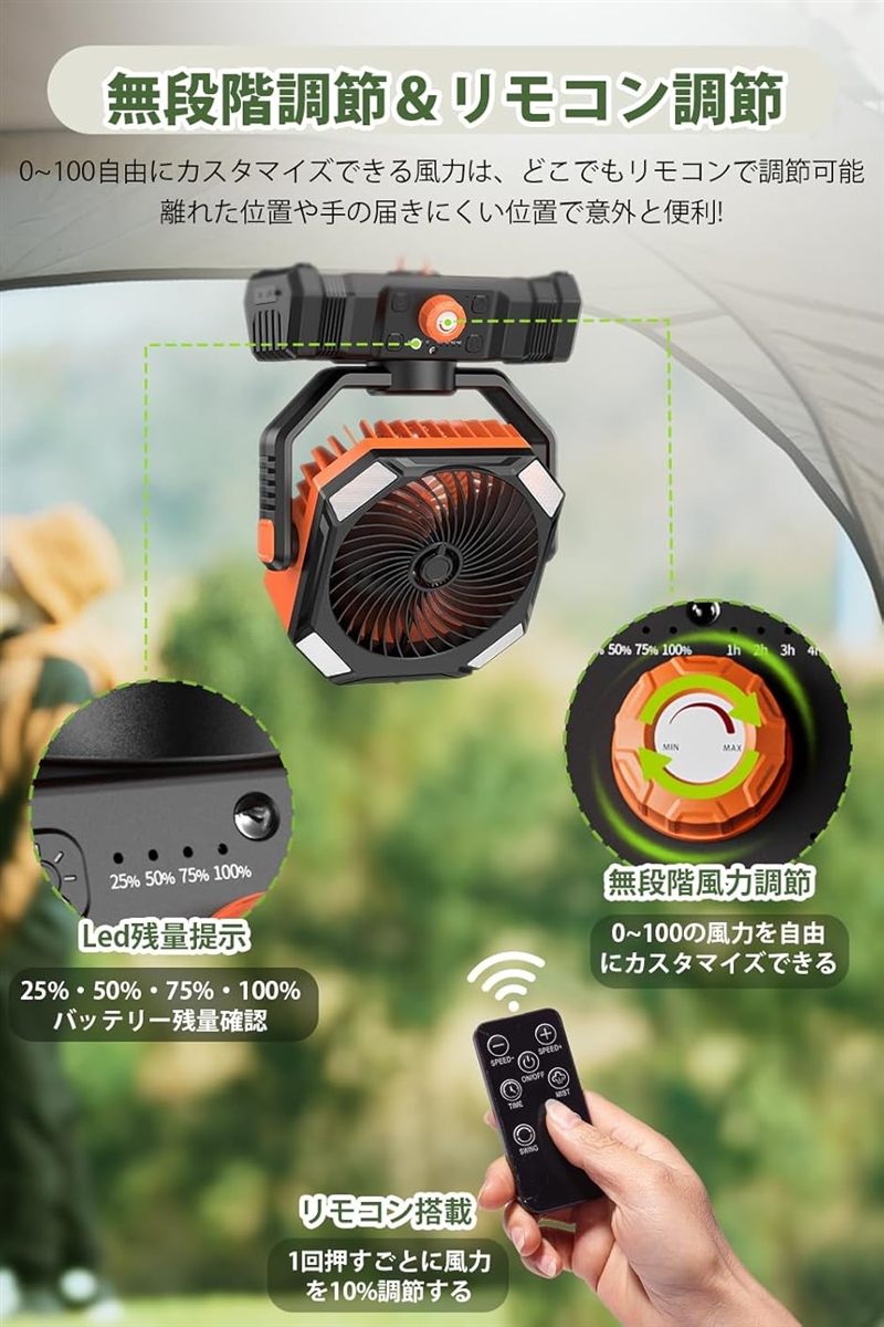 キャンプ 、卓上扇風機 スプレー機能搭載 30000mAh 大容量バッテリー キャンプ 扇風機 卓上扇風機 スプレー機能搭載 dcモーター
