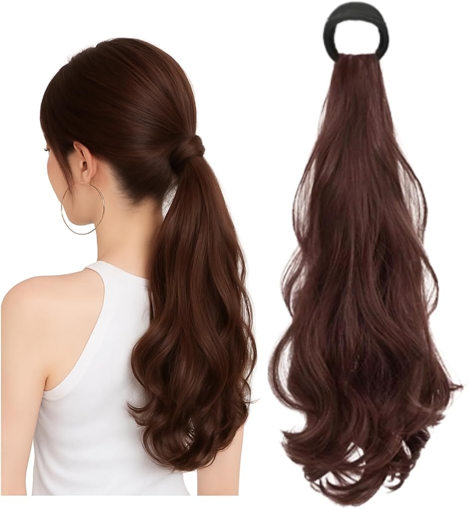 ポニーテールウィッグ エクステ ポニーテールリング (ダークブラウン
