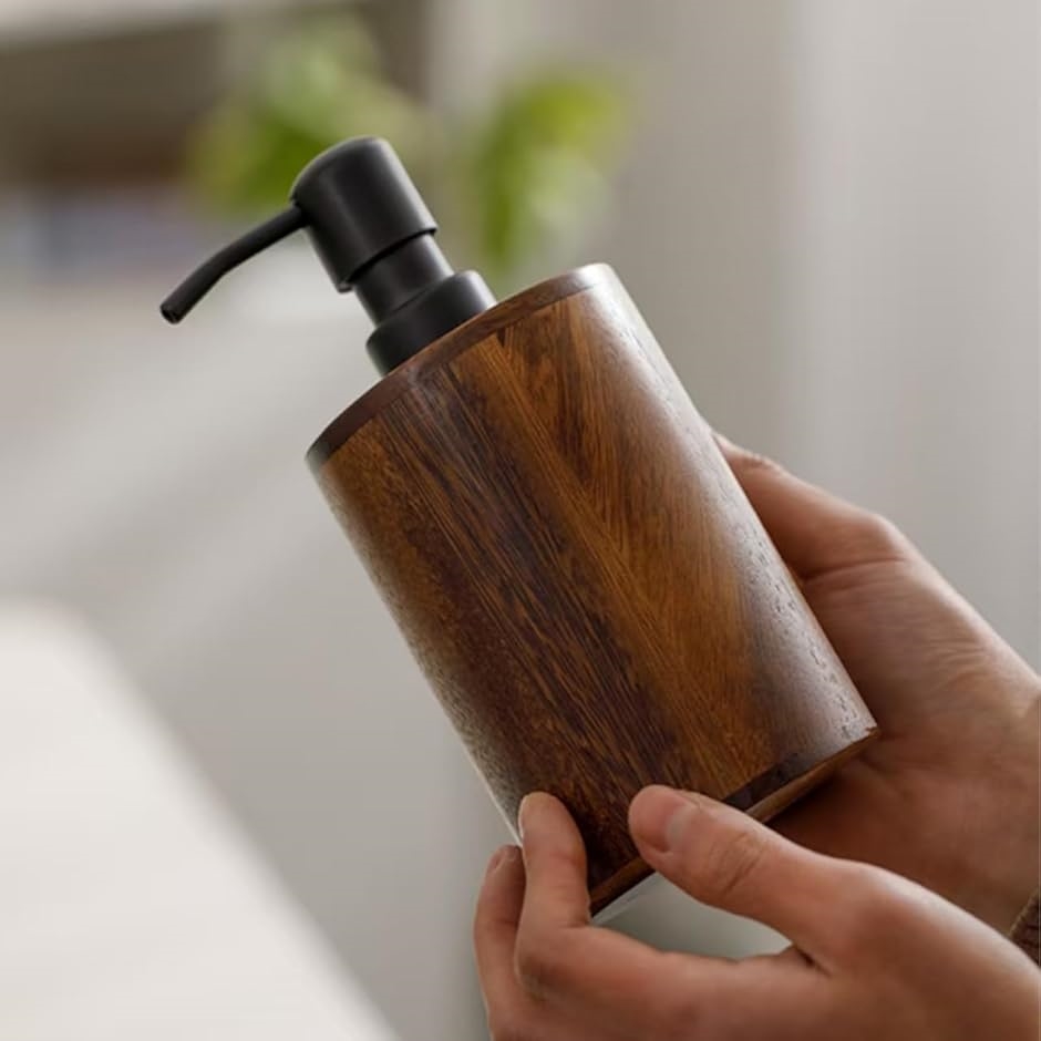 ソープディスペンサー 木製 おしゃれ 手動 液体 詰め替え ボトル 容器