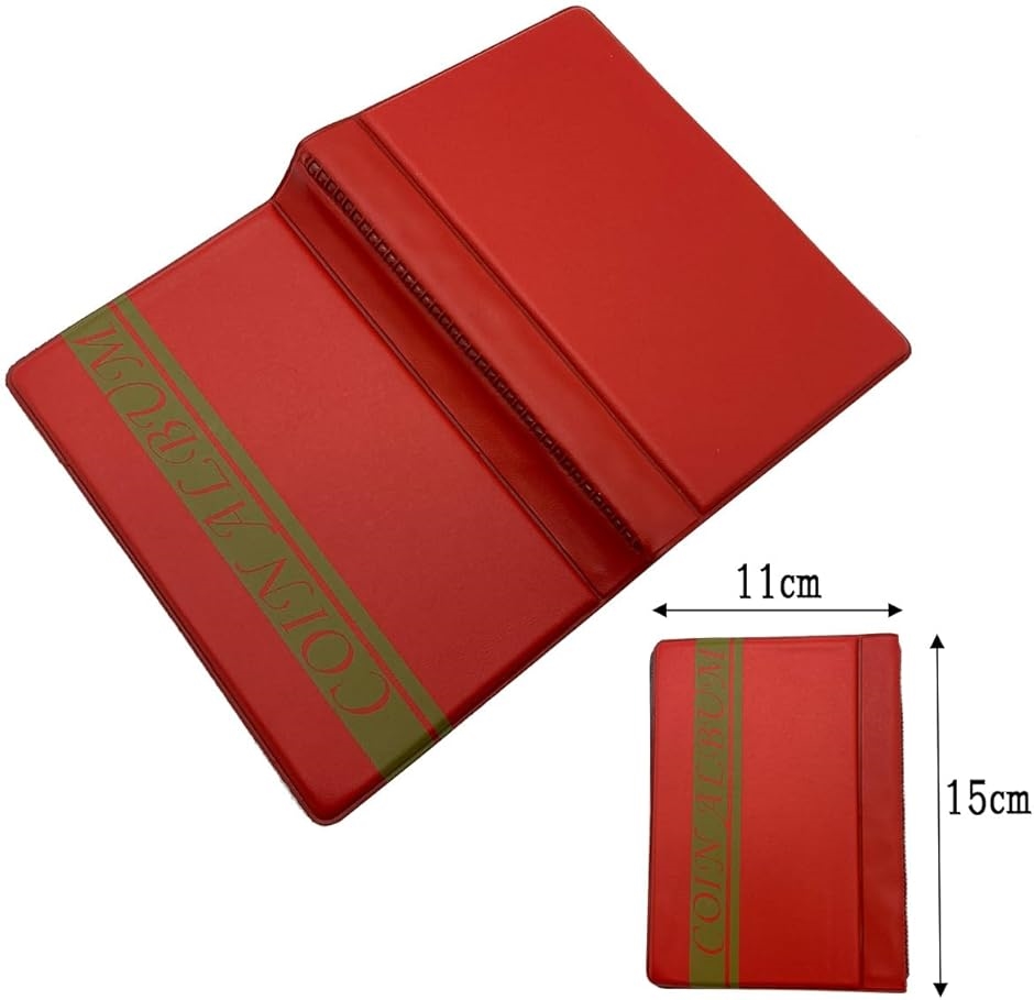 J-base コイン アルバム コインケース 古銭 メダル 貨幣 コレクション 収集ファイル 収納 保存用ホルダー 保存ケース(レッド)