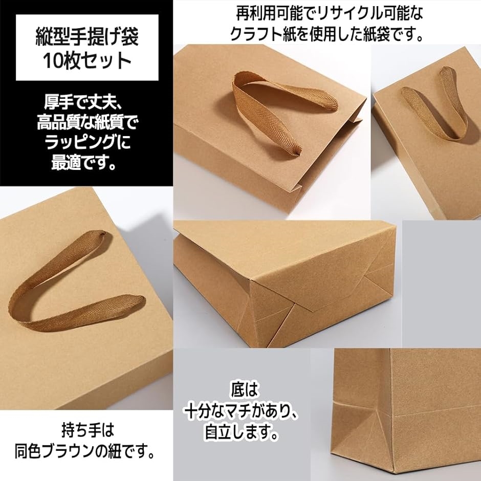 ギフトバッグ 紙袋 ラッピング 無地 手提げ シンプル 縦型 厚手 10点