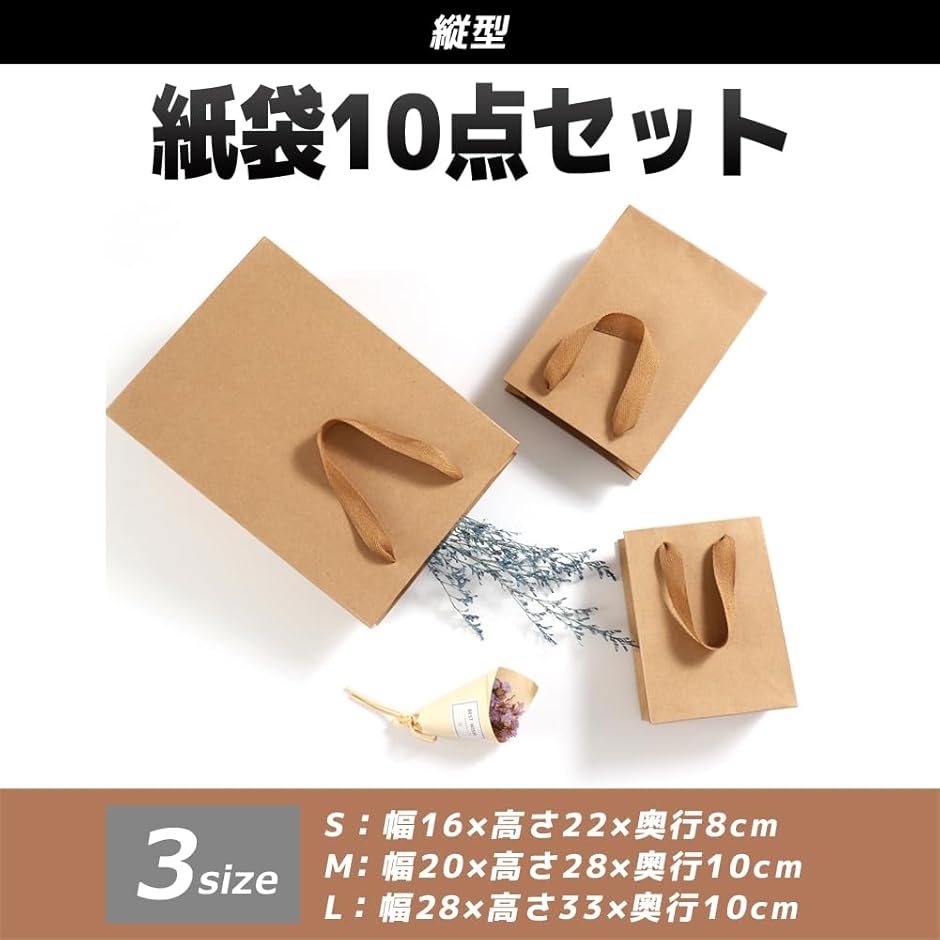 ギフトバッグ 紙袋 ラッピング 無地 手提げ シンプル 縦型 厚手 10点
